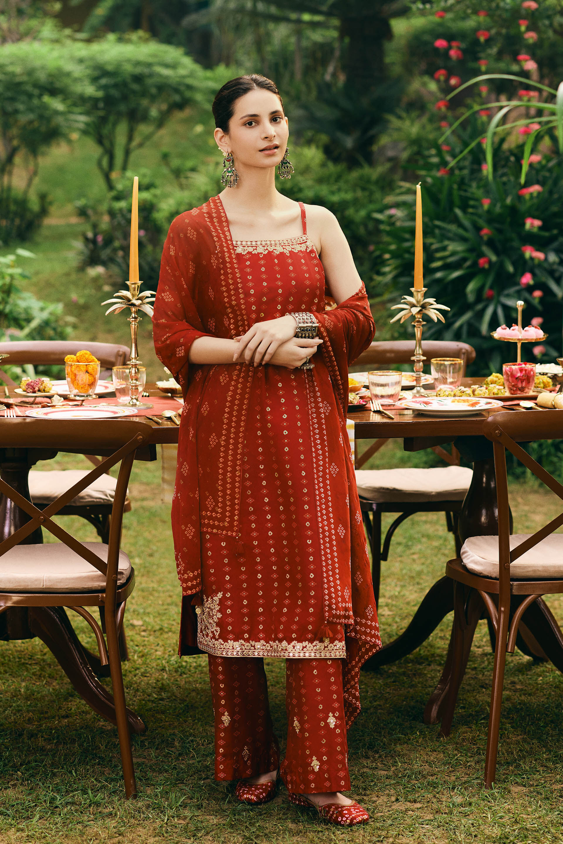 Laal Adah Kurta Set, Red, image 3